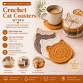 Handmade Crochet Cat Coasters – Set of 6