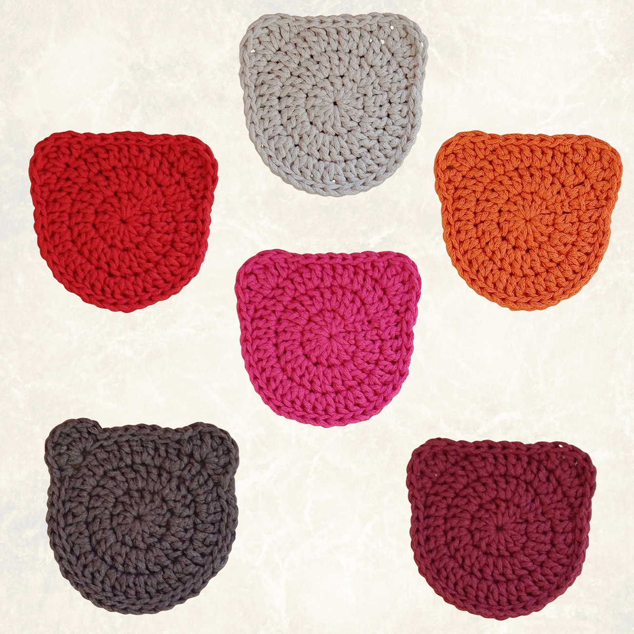 Handmade Crochet Bear Coasters – Set of 6