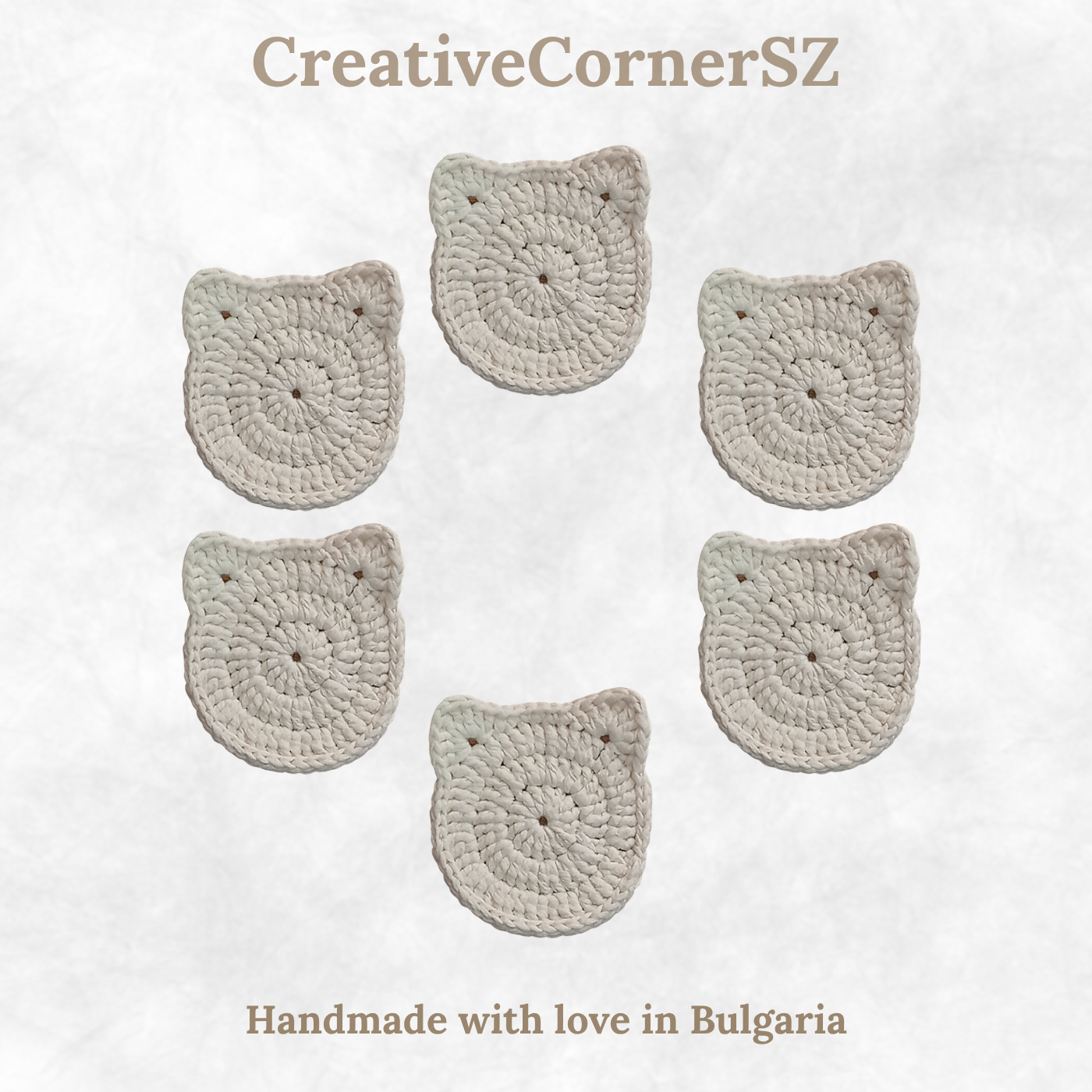 Handmade Crochet Cat Coasters – Set of 6