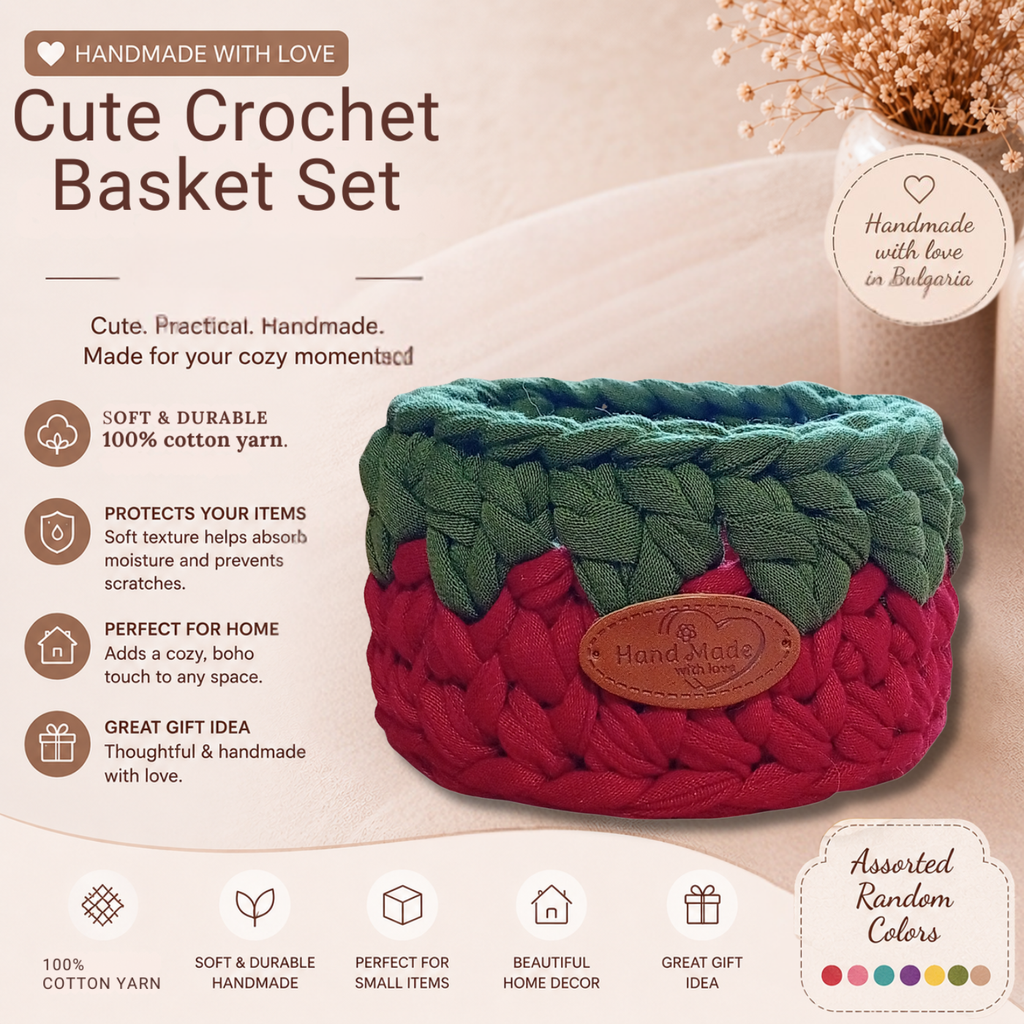 Handmade Crochet Storage Basket Set of 4 Two-Tone Colors