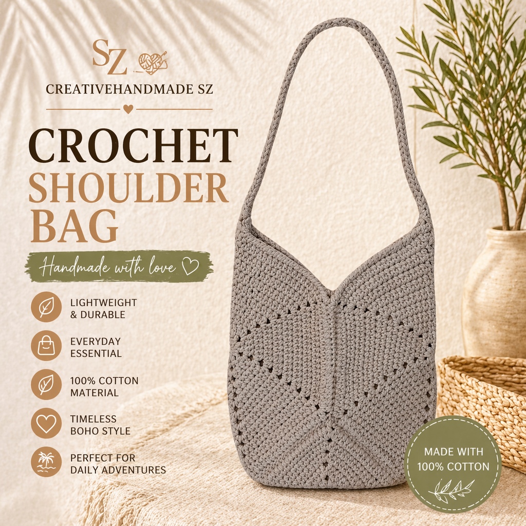 Crochet Shoulder Bag Boho Cotton Bag Handmade Tulip Tote Minimalist Woven Bag Small Summer Purse Gift for Her