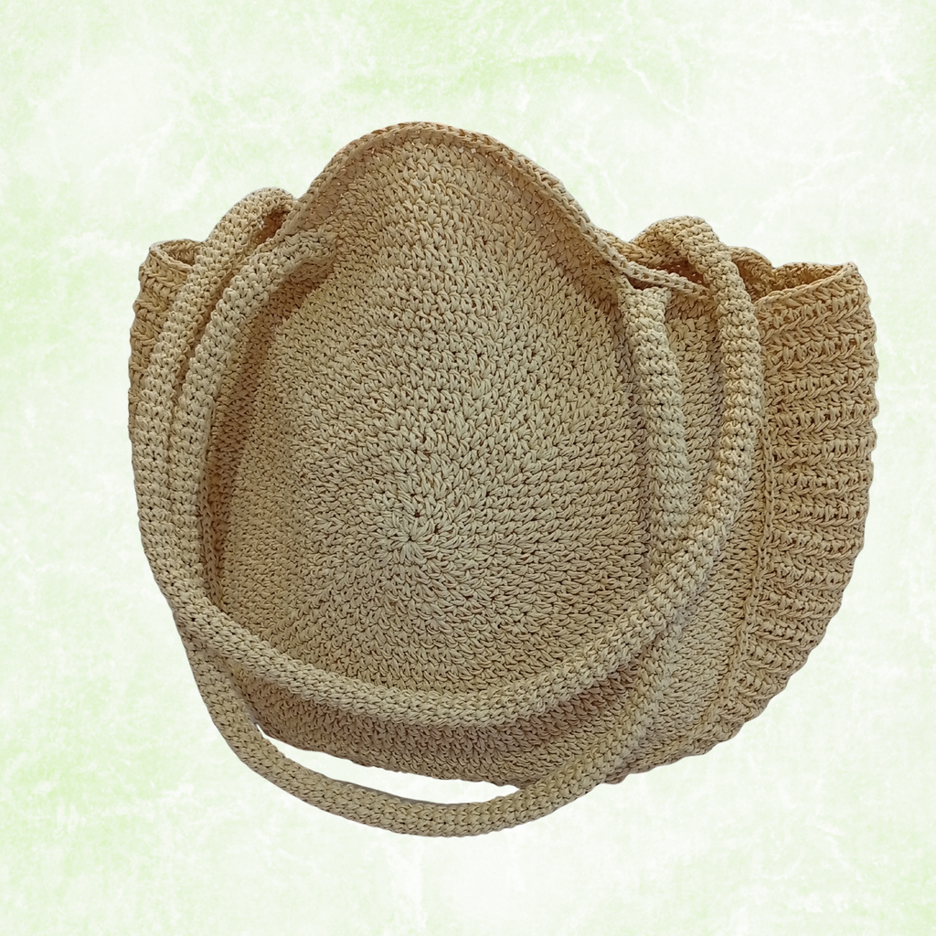 Boho Crochet Tote Bag, Large Raffia Shoulder Bag, Summer Beach Bag, Woven Straw Handbag, Bohemian Shopper Tote, Handmade Knitted Purse