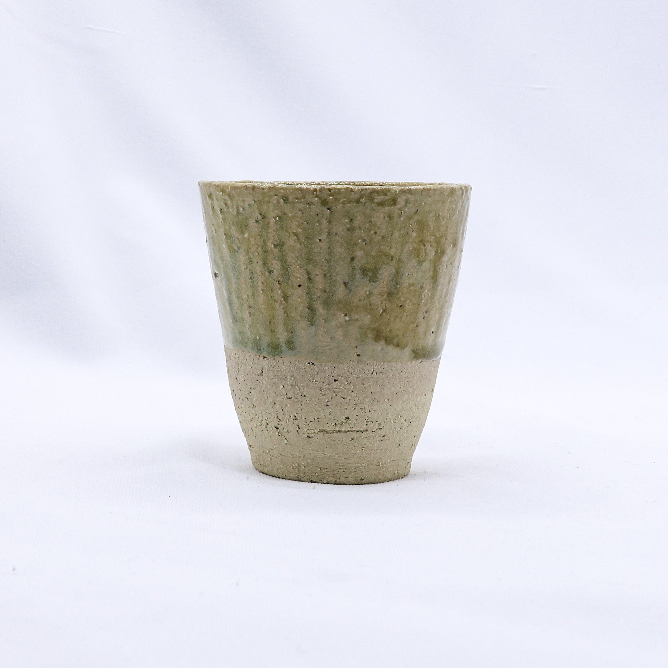 Beige Quadra Milled Stoneware Tall Handmade Ceramic Cup-0