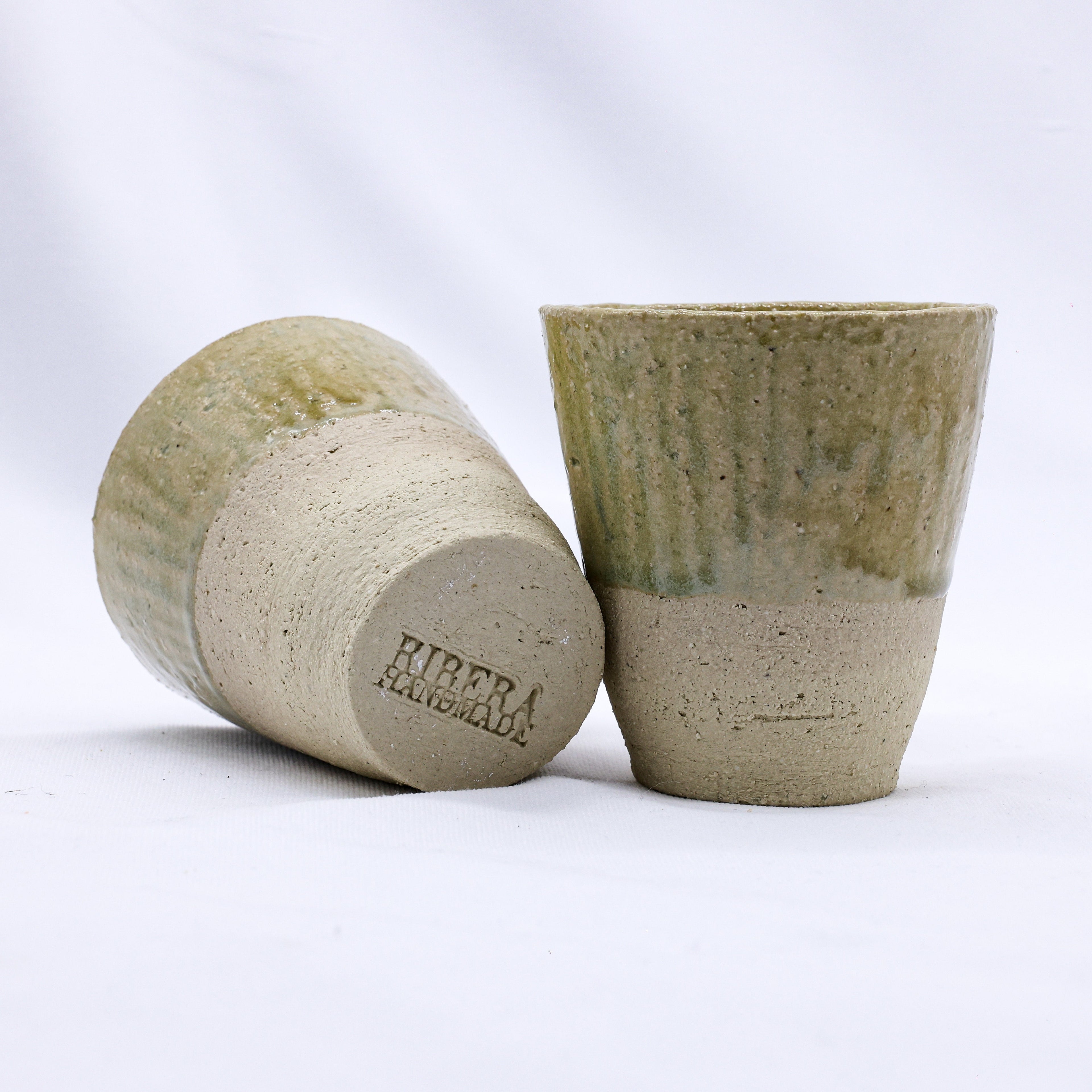 Beige Quadra Milled Stoneware Tall Handmade Ceramic Cup-2