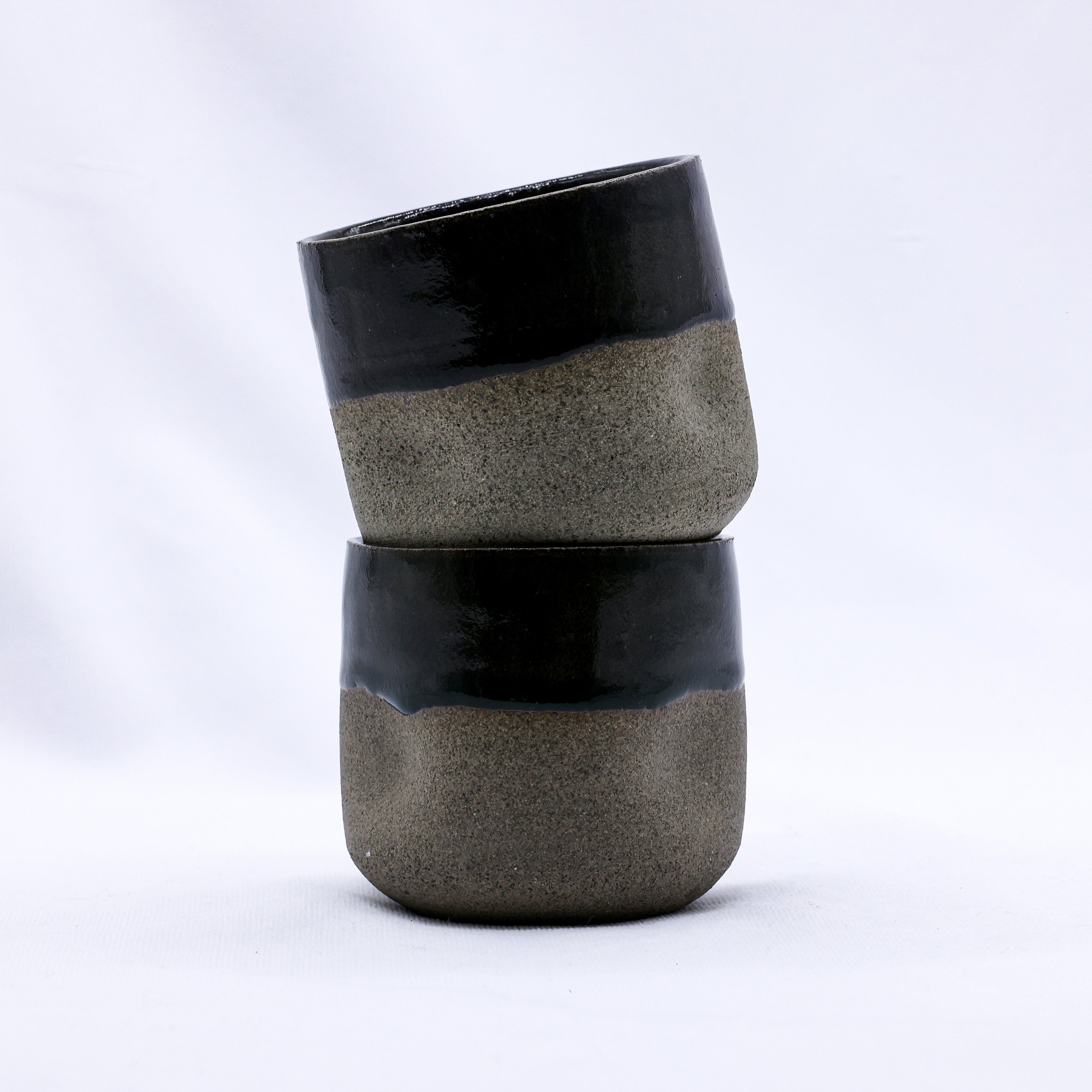 Verde Goccio Handmade Ceramic Smoked Grey Stoneware Short Cup-3