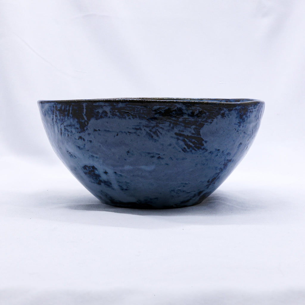 Small Smoked Grey Tidal Blue Wash Handmade Ceramic Stoneware Dinner Bowl